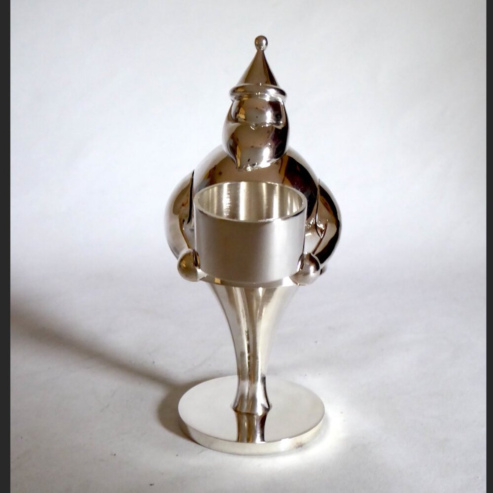 NEW VINTAGE 7.5” POTTERY BARN SILVER PLATE SANTA CLAUS TEA LIGHT CANDLE HOLDER - Picture 8 of 10